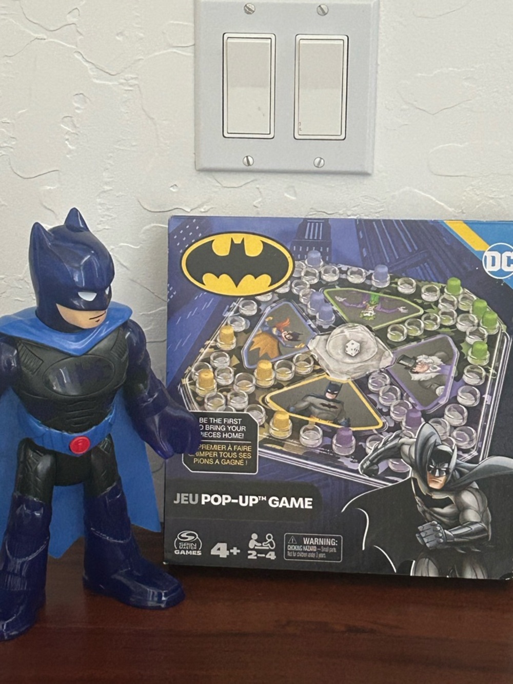 DC Batman Playset with Blue Batman Figure and Batman Pop-up game.